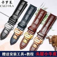 Caluola / caroline Dây Đeo Đồng Hồ Màu Nâu Đen Lớp Đầu Tiên Họa Tiết Cá Sấu Da Bò Dây Chuyền Đồng Hồ Bướm Khóa 20 Mm Nam Nữ C69