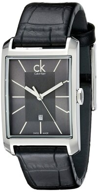 Calvin Klein Women's K2M23107 'Window' Grey Dial Black Leather Strap Swiss Quartz Watch