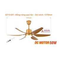 (Cam kết chính hãng) Quạt trần Asia 6 cánh siêu mát, màu vàng đồng có khiển từ xa, modle QT12, QT13