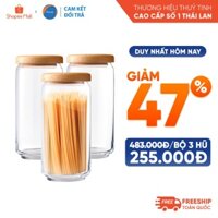 [Cam Kết Đổi Trả Nếu Vỡ] Bộ 3 Hũ Thủy Tinh Ocean Pop Jar 1000ml Nắp Gỗ - Chính Hãng
