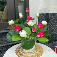 (Cắm sẵn) Chậu Lọ hoa sen lụa cao cấp size đại trang trí phòng khách - Hoa nhân tạo S02