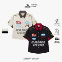 CAMEL CLUB | Áo sơ mi phối nhiều màu nam nữ oversize hình thêu vải kaki 210 gsm dày dặn