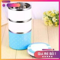 Camen chấm bi 3 ngăn inox loại tốt, Camen 3 ngăn giữ nhiệt, Hộp cơm giữ nhiệt 3 ngăn