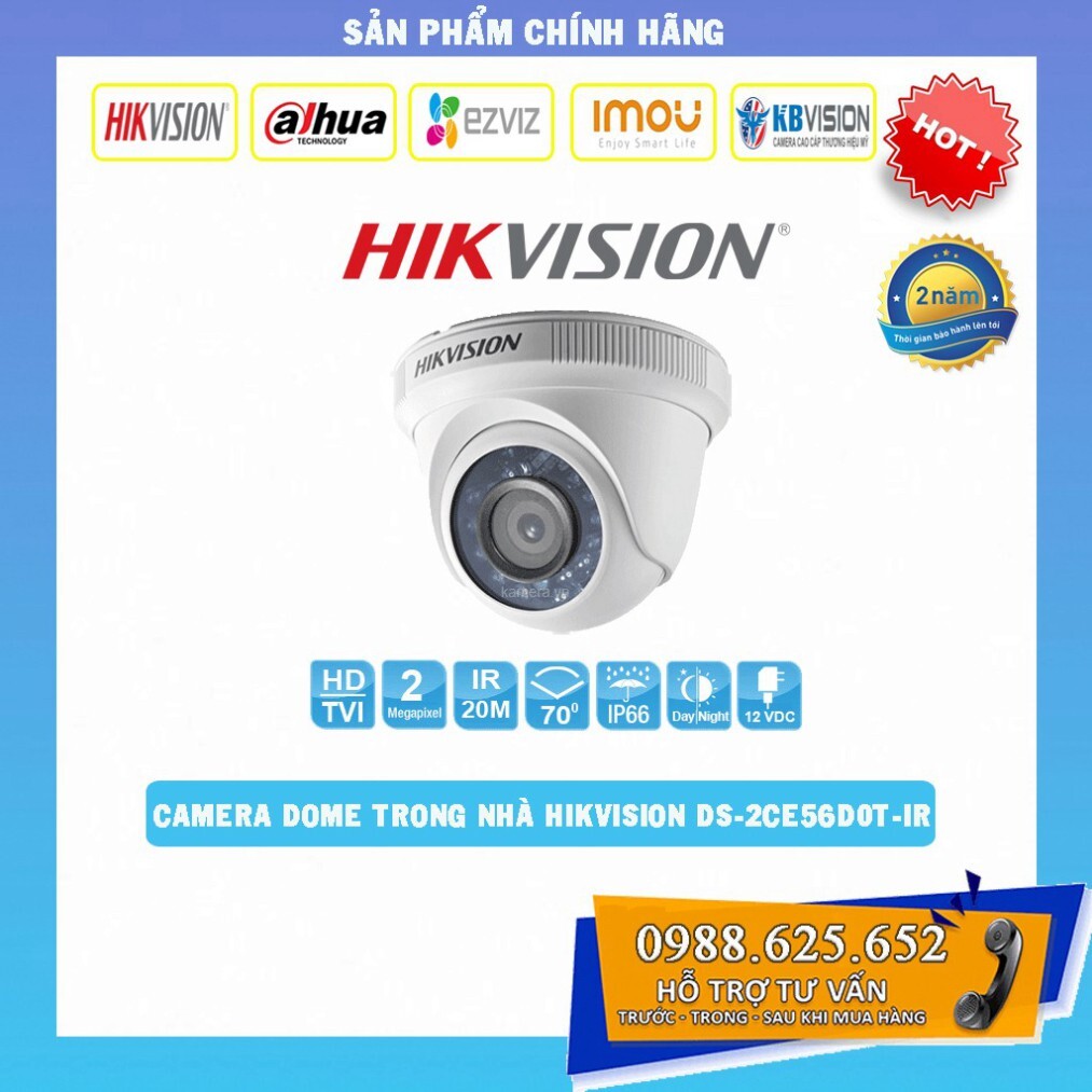 Camera hồng ngoại bán cầu Hikvision DS-2CE56D0T-IR - 2MP