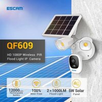 Camera ESCAM QF609 1080P Máy ảnh không dây đèn pha 1000LM chạy bằng năng lượng mặt trời với bảng điều khiển năng lượng mặt trời và pin sạc 12000mAh, hỗ trợ cảm biến PIR & tầm nhìn ban đêm & âm thanh hai chiều & thẻ TF