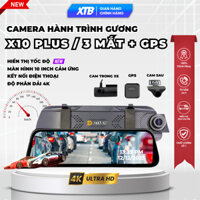 Camera hành trình ô tô X10 GPS 3 mắt màn gương lớn trước 2K sau full HD kết nối điện thoại siêu nét bảo hành 12 tháng