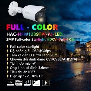 Camera HD-CVI Dahua HAC-HFW1239TP-A-LED - 2MP