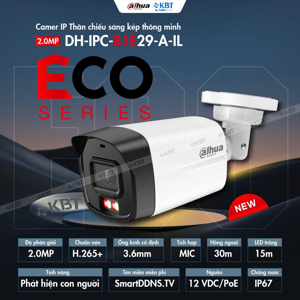 Camera IP Dahua DH-IPC-HFW1239S1-LED-S5 ban đêm có màu