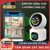 Camera IP Wifi YOOSEE 2 mắt GT5252 2MP (350°-100°, Mỗi mắt 2MP, 1920x1080, 3.6mm, Đàm thoại 2 chiều, Có màu ban đêm, Kèm