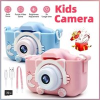 Camera Kỹ Thuật Số Trẻ Em Ống Kính Kép 1080P HD Hoạt Hình Đồ Chơi Camera Cho Trẻ Em Giáo Dục Trẻ Em Máy Ảnh Đồ Chơi Cho Bé Trai Bé Gái Quà Tặng Tốt Nhất