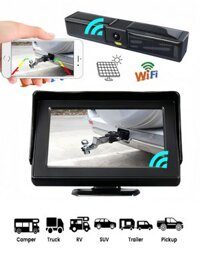 Camera lùi không dây năng lượng mặt trời FULL HD Wifi dành cho điện thoại di động (cũng có màn hình 4,3") + pin 2000 mAh