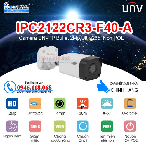 Camera quan sát UNV IPC2122CR3-F40-A