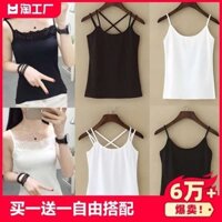 Camisole nhỏ ,mặc bên trong của phụ nữ ,mùa hè 1-2 miếng bông ngắn dưới ,ren camisole đen trắng mỏng