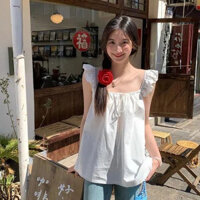 Camisoles Ngọt Dopamine Đường Cổ Phối Phối Tay Bay Rời Đơn Giản Niche Mặc Áo Vest Top Mùa Hè Nữ