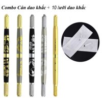 [Cán + 10dao] Cán khắc 2 đầu cao cấp +10 cái Lưỡi dao điêu khắc chân mày (dao khắc màu sắc ngẫu nhiên)