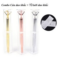[Cán+ 10dao] Cán khắc kim cương + 10 cái Lưỡi dao điêu khắc chân mày (dao khắc màu sắc ngẫu nhiên)