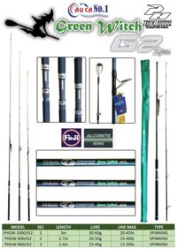 CẦN CÂU CÁ - CẦN MÁY ĐỨNG 2 KHÚC - PROHUNTER GREEN WITCH G2 PHGW-800/900/1000 - 2.4m/2.7m/3.0m