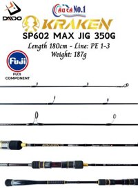 CẦN CÂU CÁ JIGGING DAIDO KRAKEN SP602 MAX JIG: 350G/500G - KHOEN FUJI COMPONENT - MÁY ĐỨNG CẮM GỐC