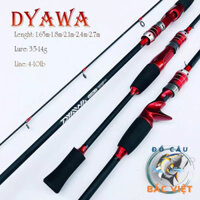Cần câu lure máy ngang và máy đứng carbon DYAWA đỏ đầu bu chống xoắn