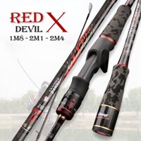 Cần câu lure Red Devil chất liệu carbon xoắn X toàn thân cao cấp, cần câu lure 2 khúc cao cấp, độ dài 1m8-2m4