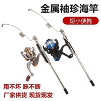 Cần câu mini cầm tay bằng kim loại siêu ngắn, cần câu biển, bộ cần câu tích hợp bằng kim loại, cần câu lò xo