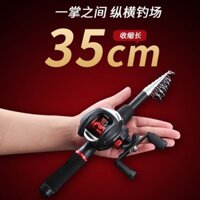 Cần câu người mới bắt mồi câu bộ hoàn chỉnh bánh xe thả nước bằng kính thiên văn di động miệng ngựa dải trắng cá đen siêu ngắn mini
