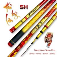 Cần câu tay Hoả Kỳ Lân 5h chất liệu cacbon xoắn cao cấp tặng ngọn phụ, trục, phao và lưỡi