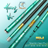 Cần câu tay Hoàng Vũ độ cứng 5H chuyên câu đơn đài chuẩn carbon tặng kèm ngọn phụ Đồ Câu Việt Bắc