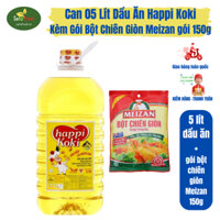 Can Dầu Ăn Cao Cấp 5 Lít Happi Koki Kèm Gói Bột Chiên Giòn Meizan 150g