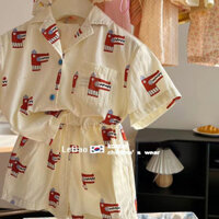 [Cần thiết cho mùa hè] Quần áo trẻ em Hàn Quốc, Bộ Quần áo mùa hè cho bé trai, áo sơ mi ngắn tay in hình thời trang đẹp trai, quần short kiểu Tây