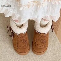 Canamek Sanrio Hello Kitty Giày Tuyết Mùa Đông Cô Gái Sang Trọng Tuyết Booties Giữ Ấm Dép Giày Chống Trơn Trượt Giày Ngoài Trời Ấm Áp Tuyết Boot CSF