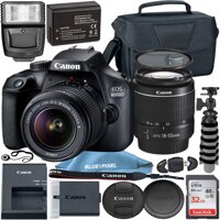 Canon EOS 4000D w/EF-S 18-55mm f/3.5-5.6 III Lens with Professional Accessory Bundle - Includes: 32GB SD Card, Spare LPE10 Battery, Slave Flash, La...