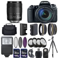 Canon EOS 77D Digital SLR Camera + 18-135mm is USM Lens + 2X 32GB + Telephoto + Wide-Angle Lens + Filters + Flash + Case + Tripod - International V...