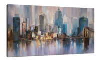 Canvas Wall Art City Skyline New York Painting Prints Modern Brooklyn Bridge Colorful Abstract Cityscape Picture Stretched and Framed for Bedroom H...
