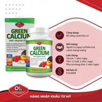 Canxi hữu cơ Green Calcium của Mỹ - Bổ sung canxi cho bà bầu, sau sinh và cho con bú, người lớn, hộp 100 viên