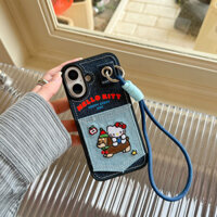 Cao Bồi Giáng Sinh Dachshund Chó Mèo Kitty Thêu Denim TPU Dành Cho Apple IPhone 16 15 14 13 12 Pro Max Ốp Chống Sốc