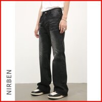♞Cao bồi|Mỹ Retro Đen Xám Rời Thẳng Quần Jean Dành Cho Nam Rửa Mèo Đánh Bóng Hơi loe Quần Dài 24fw