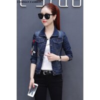 CAO CẤP Áo Khoác Jean Nữ Thêu Hoa Kèm Khoen Túi 3895