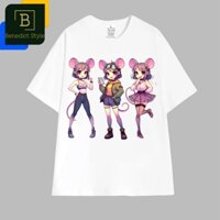 Cao cấp - Áo thun oversize in hình vẽ 3 cô gái chuột xinh xắn phong cách anime Mice shirt  BND811