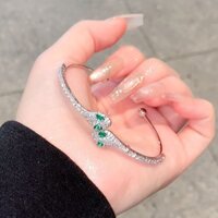 Cao Cấp Bạc Nhỏ Xanh Hình Rắn Vòng Tay Bé Gái Vòng Tròn Trơn Vòng Tay Ánh Sáng Sang Trọng Niche Tinh Tế Zircon Vòng Tay