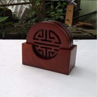 {CAO CẤP} Bộ lót ly chữ Phúc gỗ hương sơn Pu 3 lớp cực đẹp