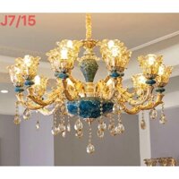 (CAO CẤP) Đèn chùm tân cổ điển Bắc Âu cho Biệt Thự Nhà Nghỉ Khách Sạn tặng kèm bóng Led chao xanh vân đá