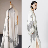 Cao Cấp Đơn Giản Phong Cách Trung Hoa Đen Trắng Cần Cẩu Cao Cấp Crepe In Vải Voan Đầm Áo Vải Hanfu