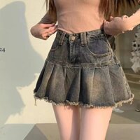 Cao Cấp Frayed Denim Váy Nữ Mùa Hè 2025 Phong Cách Mới Mỹ Retro Xếp Ly Váy Chống chói Váy Ngắn