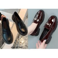 [CAO CẤP] Giày loafer da bóng slip on da bóng khóa nạm pha lê chống trượt êm bền S256