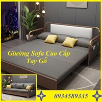 ✚﹉CAO CẤP] GIƯỜNG SOFA THÔNG MINH, ĐA NĂNG GẤP GỌN THÀNH GHẾ TAY GỖ VIỀN KIM LOẠI CẤP KT 1,5M x 1,9m