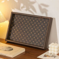 Cao cấp gỗ hồ đào màu hình chữ nhật nhẹ xa xỉ trang sức thu nạp chén trà văn chơi trà khay trọn bộ trưng