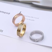 Cao Cấp Hợp Thời Trang In Hình Siêu Nhấp Nháy Nhẫn Thép Titan Zircon Nam Nữ Cùng Phong Cách Pháp Ánh Sáng Sang Trọng Phong Cách Phù Hợp Với Vòng Tay Rộng Phiên Bản hẹp 2 Mặt Hàng