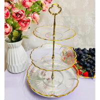 [Cao Cấp] Khay bánh 2 Tầng, 3 Tầng Viền Vàng Mika Đựng Bánh Kẹo Decor Trang Trí Tiệc Sang Trọng