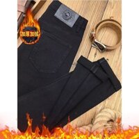 Cao Cấp Lông Cừu Lót Dày Quần Jean Nam Phiên Bản Hàn Quốc Hợp Thời Trang ins Thêu Ánh Sáng Sang Trọng Thời Trang Ôm Hơn Nhìn Mùa Đông Quần Ôm